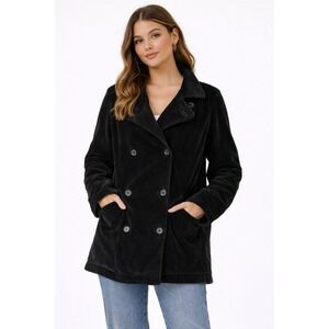 J. Crew Womens Vintage Black Velvet Double Breasted Pea Coat Quilted Lining M